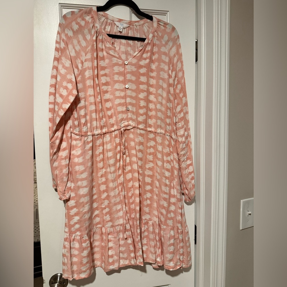 Pink White Printed Peasant Dress Women’s Large